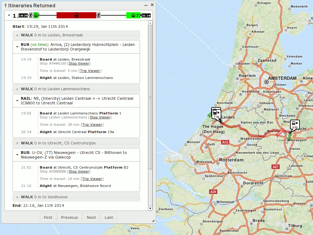 OpenTripPlanner schermafdruk